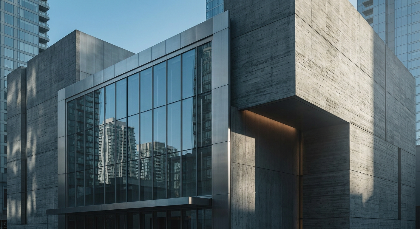 A modern high-rise building facade featuring extensive glass curtain walls, reflecting parts of the cityscape and sky. The design emphasizes transparency and clean lines.