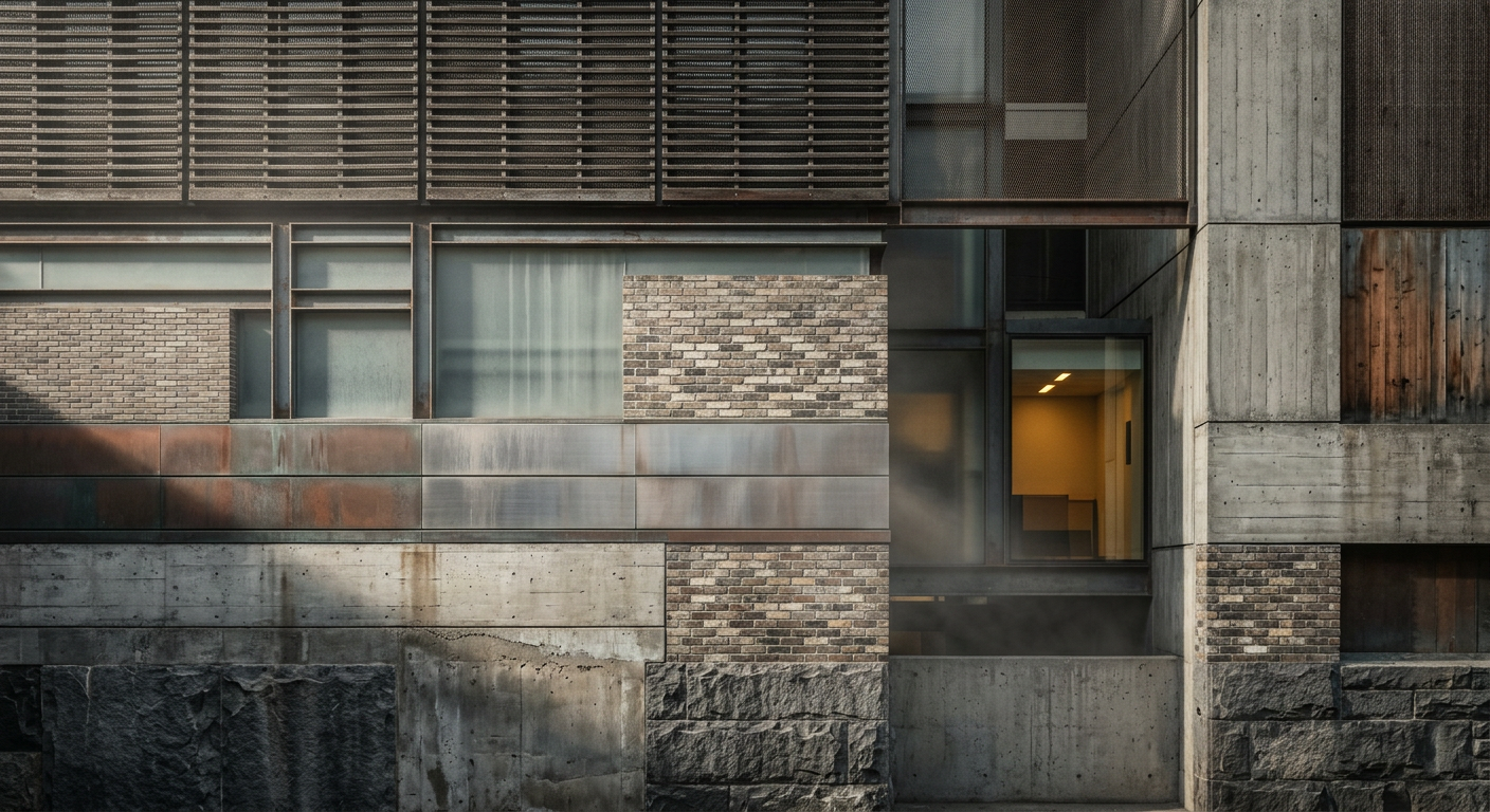 A building facade showing visible transitions between different historical construction periods and materials.