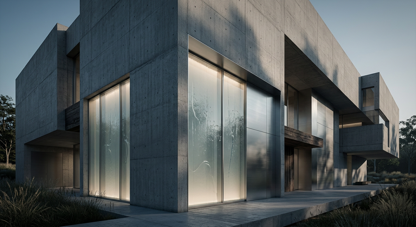A modern building facade featuring translucent panels filled with water, illustrating passive thermal control and responsive design.